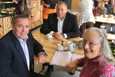 David Warburton MP met with with Sean McCabe and Dorothy-Anne from Frome’s Dementia Action Alliance at the Cheese & Grain Café